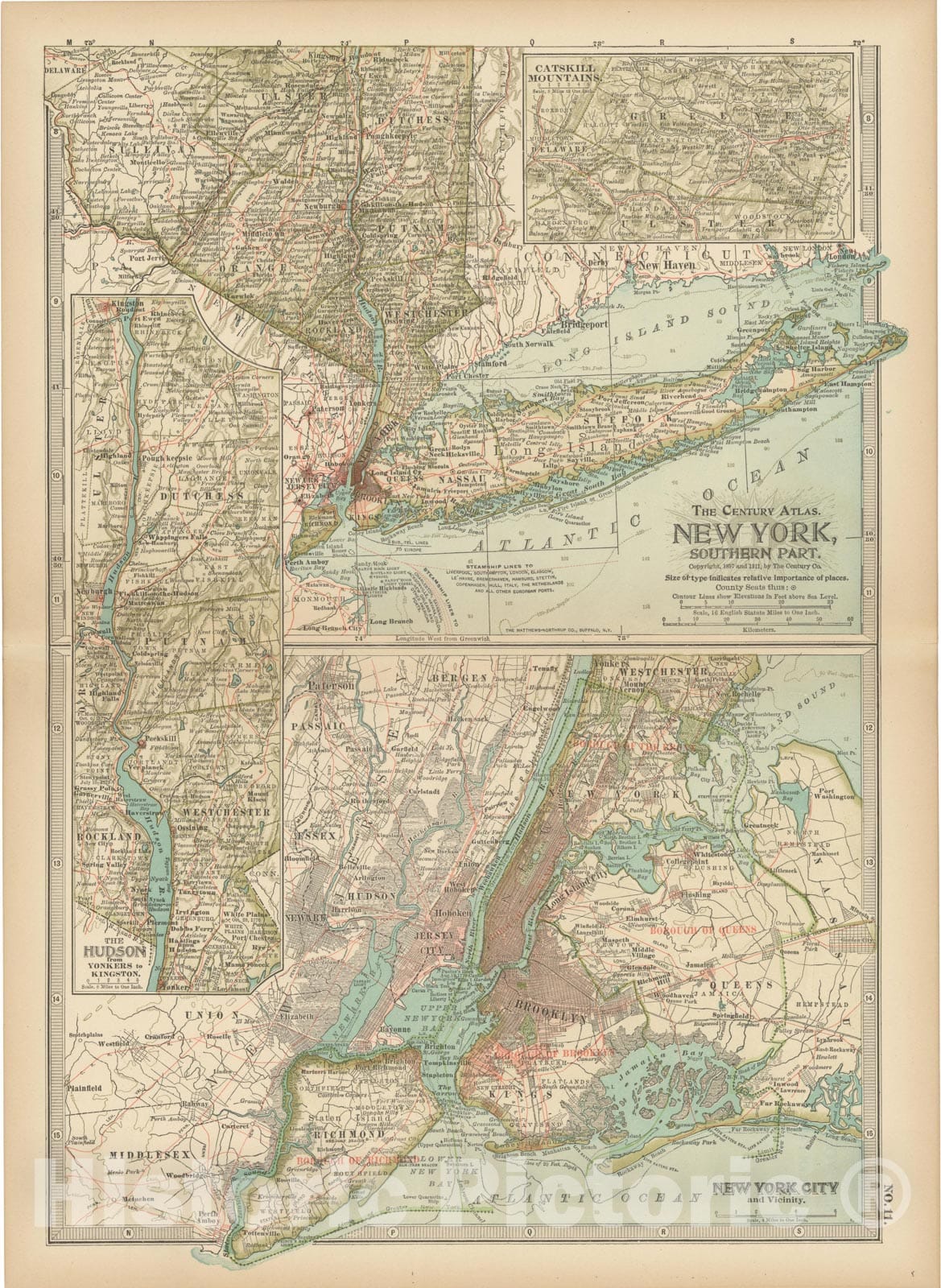 Historic Map : New York 1914 , Century Atlas of the World, Vintage Wall Art