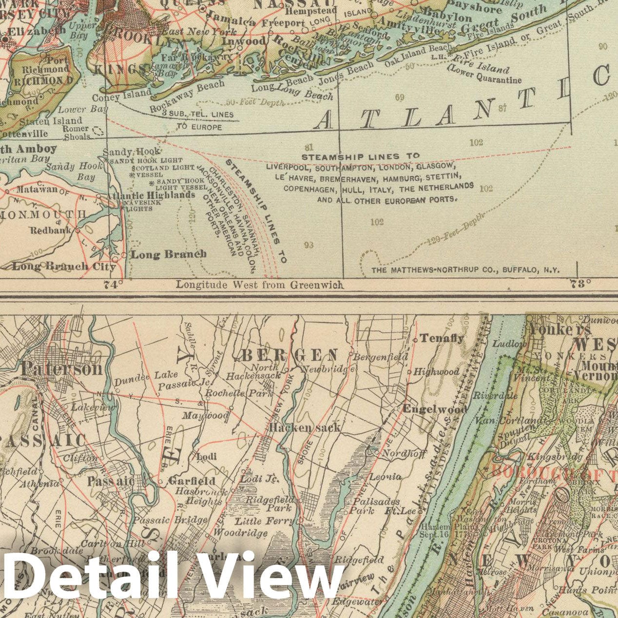 Historic Map : New York 1914 , Century Atlas of the World, Vintage Wall Art