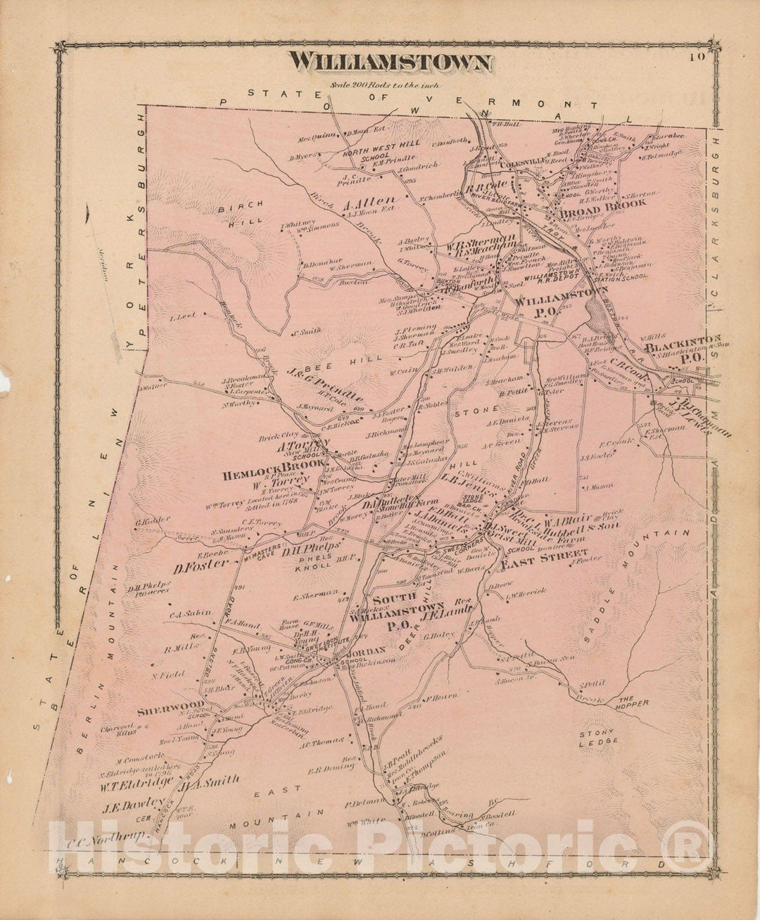 Historic Map : County Atlas of Berkshire County, Williamstown 1876 , Vintage Wall Art