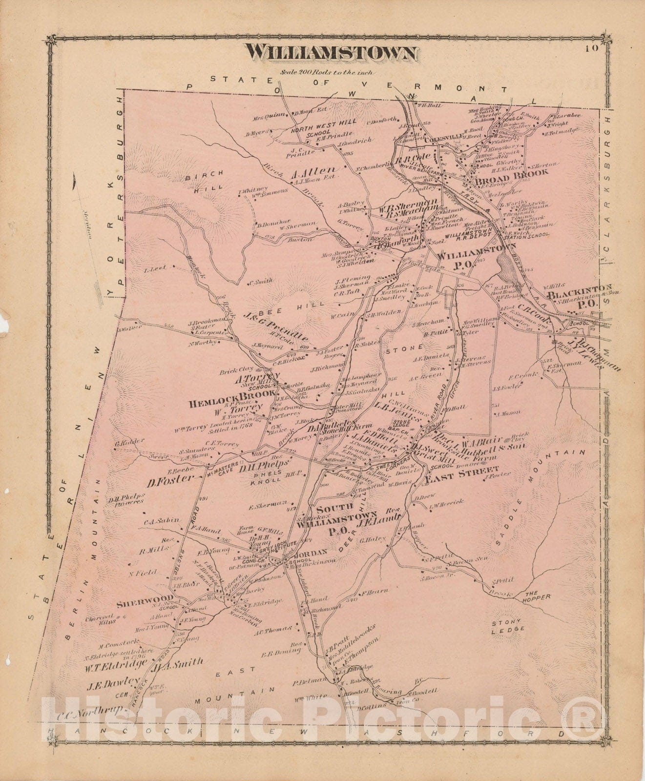 Historic Map : County Atlas of Berkshire County, Williamstown 1876 , Vintage Wall Art