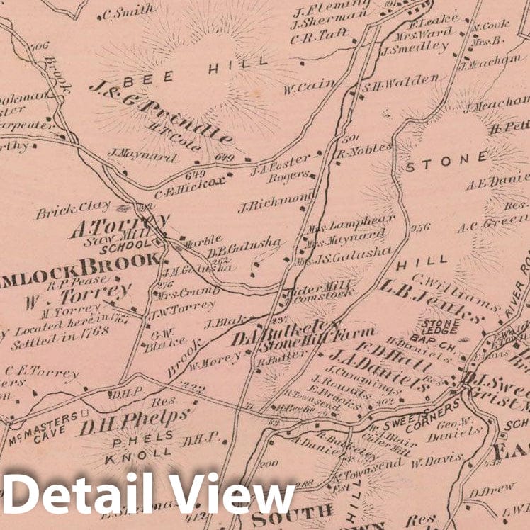 Historic Map : County Atlas of Berkshire County, Williamstown 1876 , Vintage Wall Art