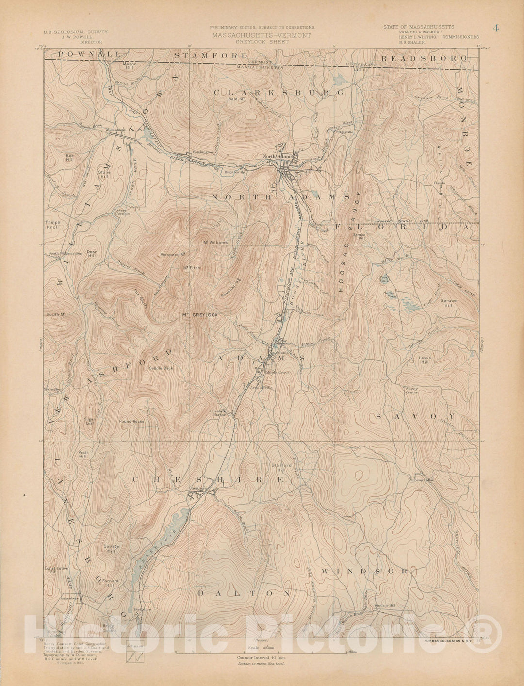 Historic Map : Atlas of Massachusetts, Adams & Cheshire & Florida & North Adams & Williamstown 1890 Page 004 , Vintage Wall Art