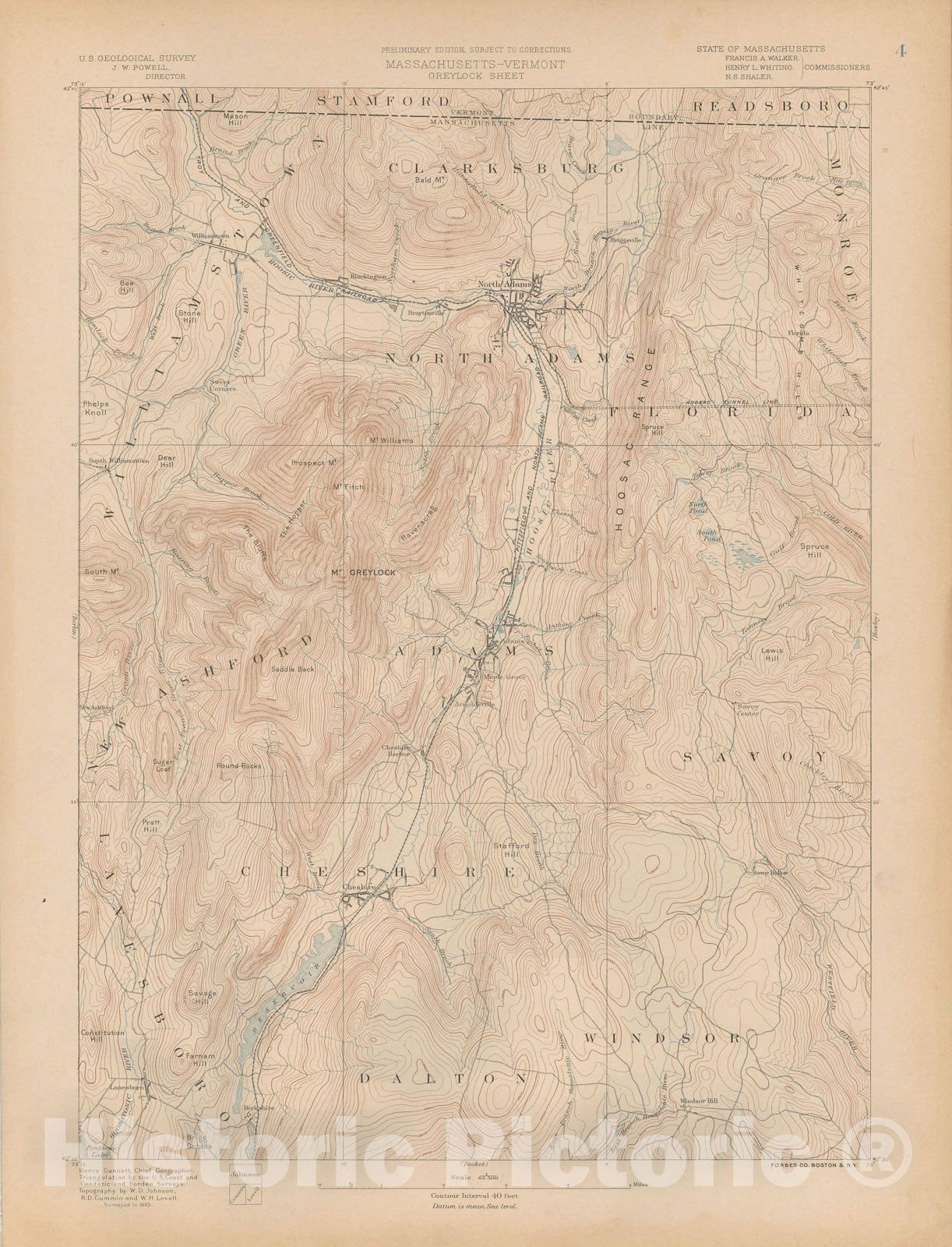 Historic Map : Atlas of Massachusetts, Adams & Cheshire & Florida & North Adams & Williamstown 1890 Page 004 , Vintage Wall Art
