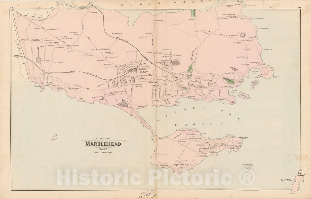 Historic Map : Atlas of Essex County, Marblehead 1884 , Vintage Wall Art