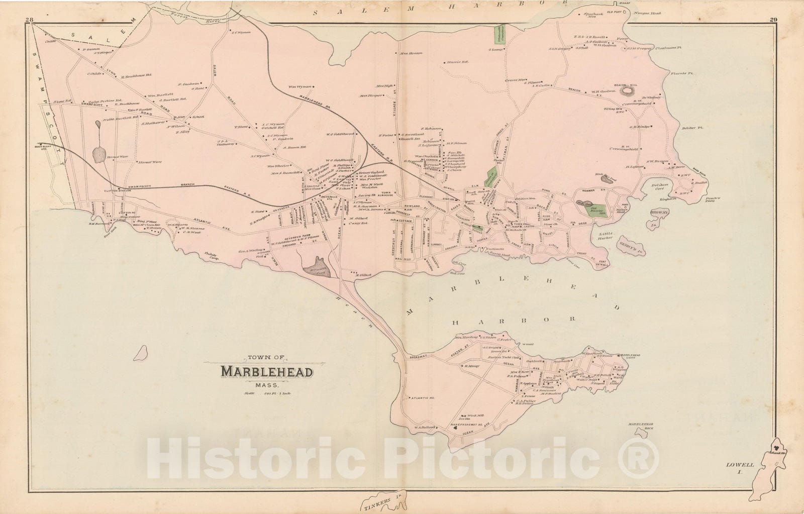 Historic Map : Atlas of Essex County, Marblehead 1884 , Vintage Wall Art