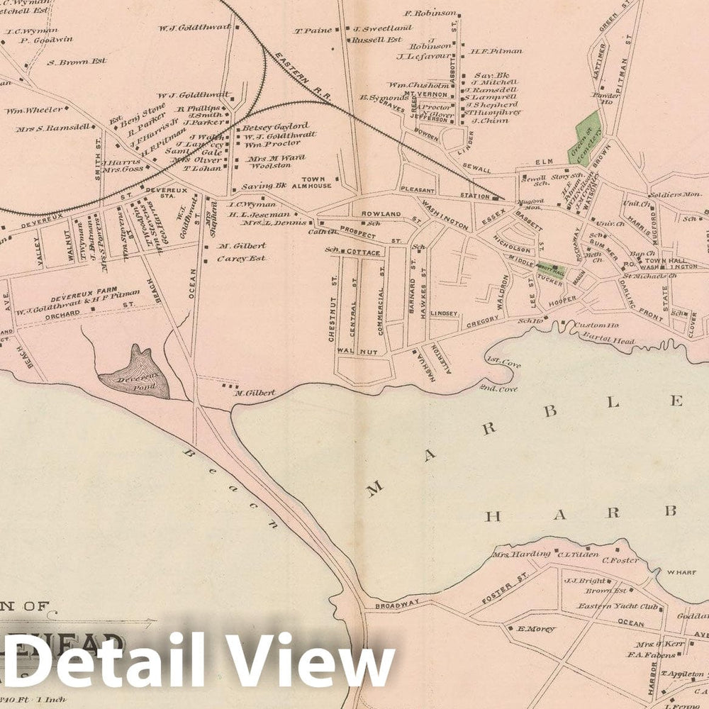 Historic Map : Atlas of Essex County, Marblehead 1884 , Vintage Wall Art