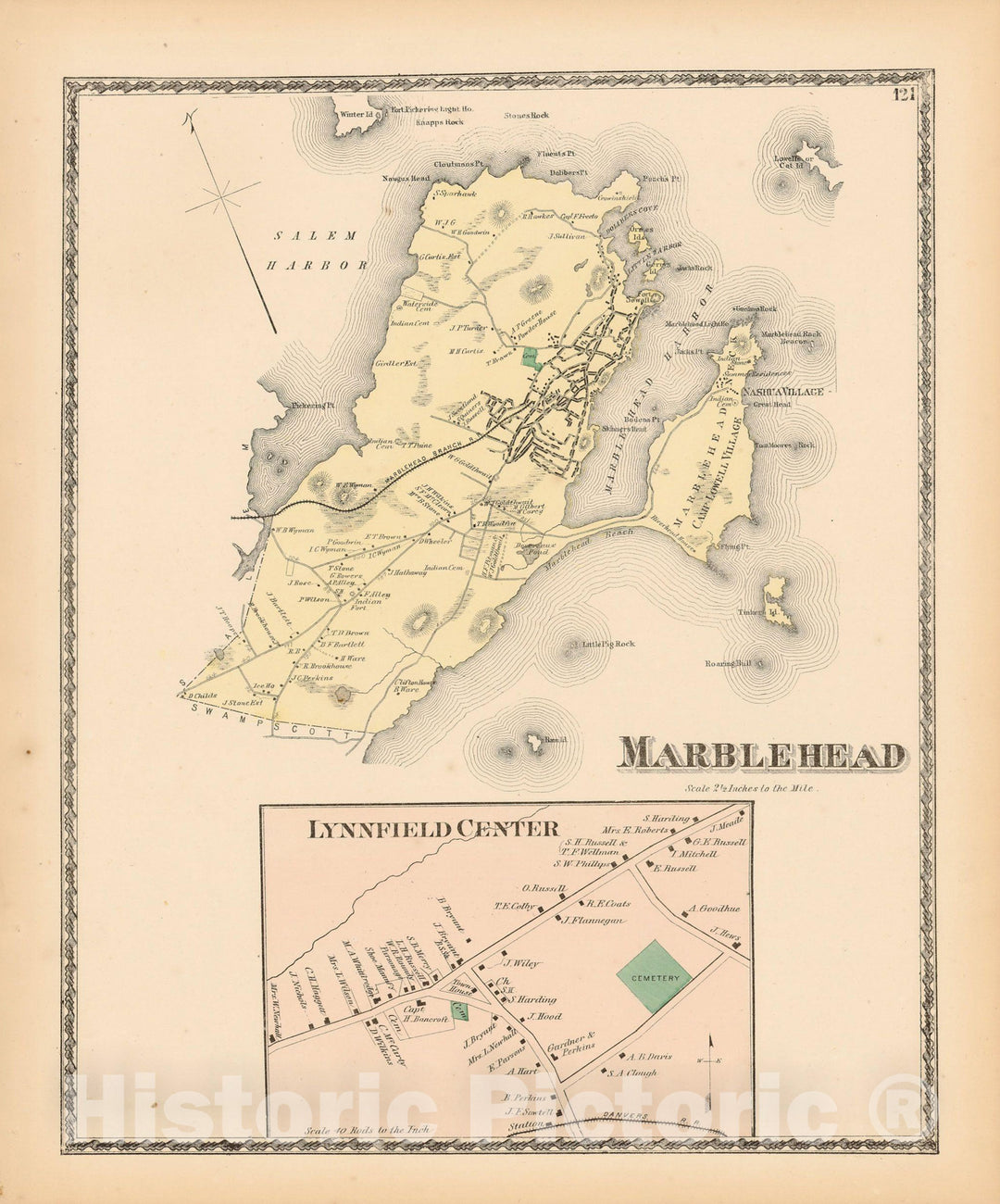 Historic Map : Atlas of Essex County Massachusetts, Marblehead 1872 , Vintage Wall Art