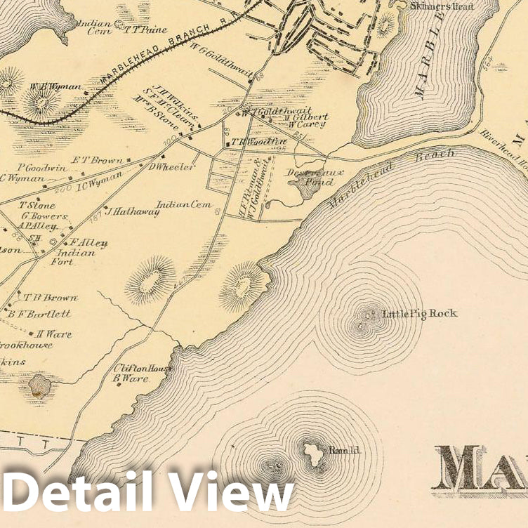 Historic Map : Atlas of Essex County Massachusetts, Marblehead 1872 , Vintage Wall Art