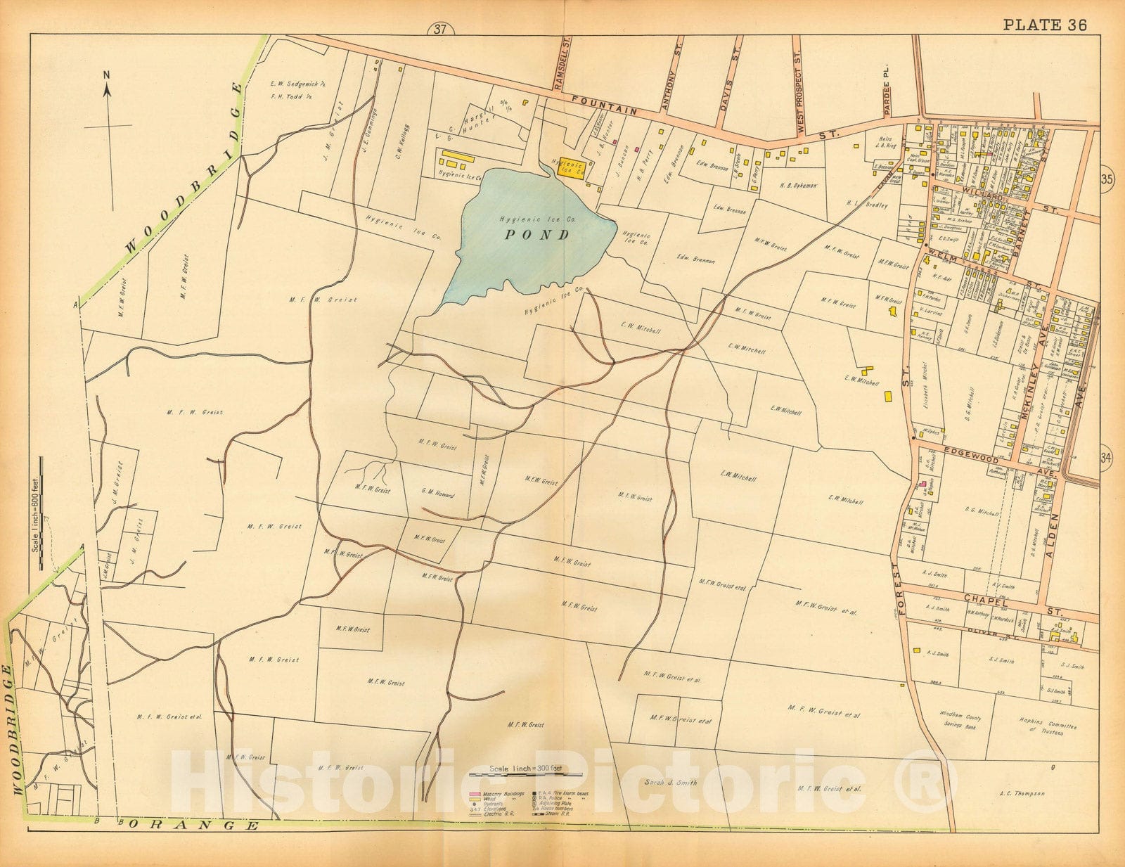 Historic Map : Atlas of New Haven Connecticut, New Haven 1911 Plate 036 , Vintage Wall Art