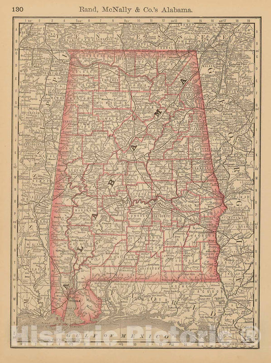 Historic Map : Alabama 1877 , Business Atlas of the USA , Vintage Wall Art