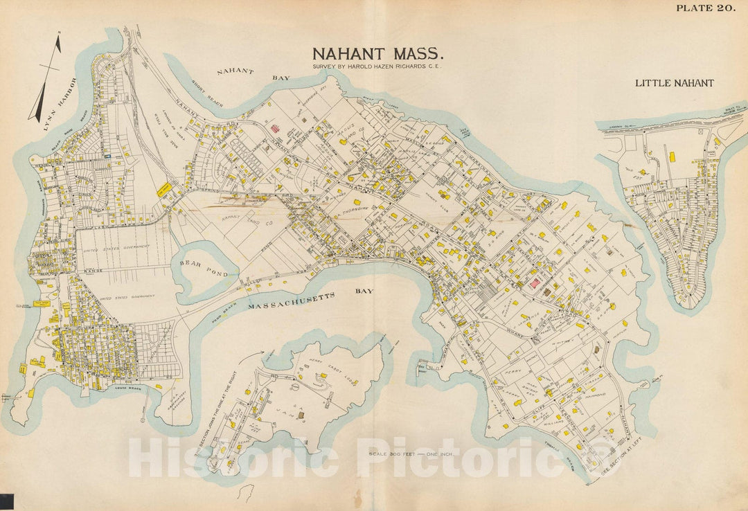 Historic Map : Atlas of Lynn, Nahant & Swampscott, Lynn & Nahant 1924 Plate 020 , Vintage Wall Art