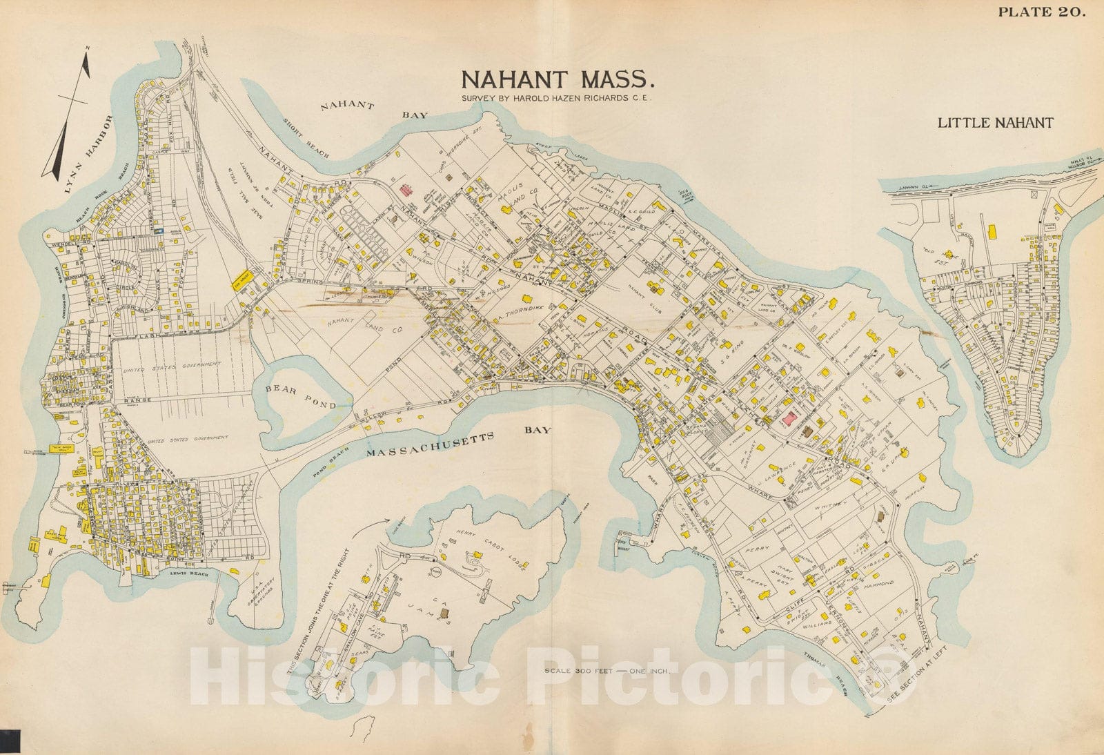 Historic Map : Atlas of Lynn, Nahant & Swampscott, Lynn & Nahant 1924 Plate 020 , Vintage Wall Art