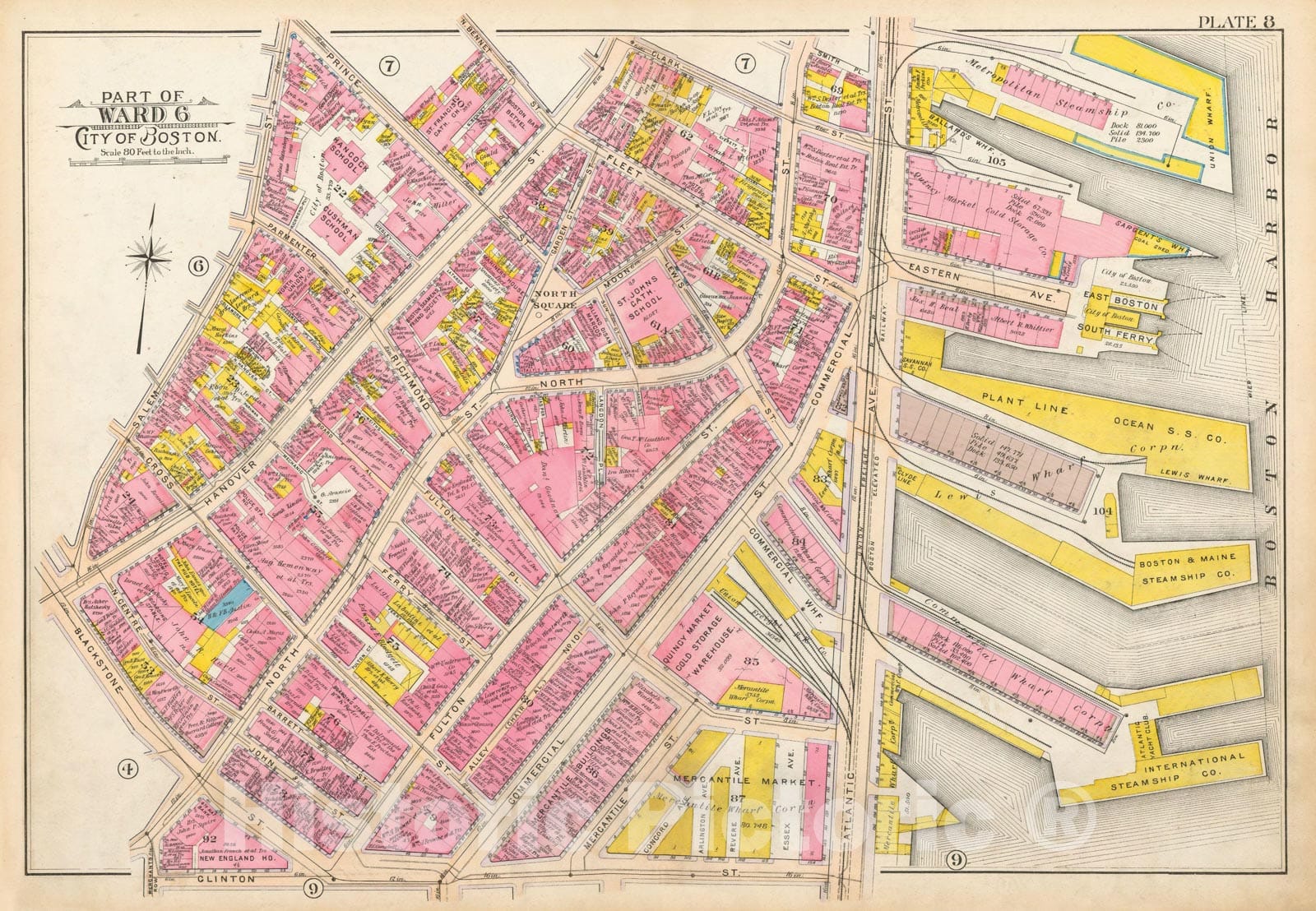 Historic Map : Atlas of Boston Proper, 1902 Plate 008 , Vintage Wall Art