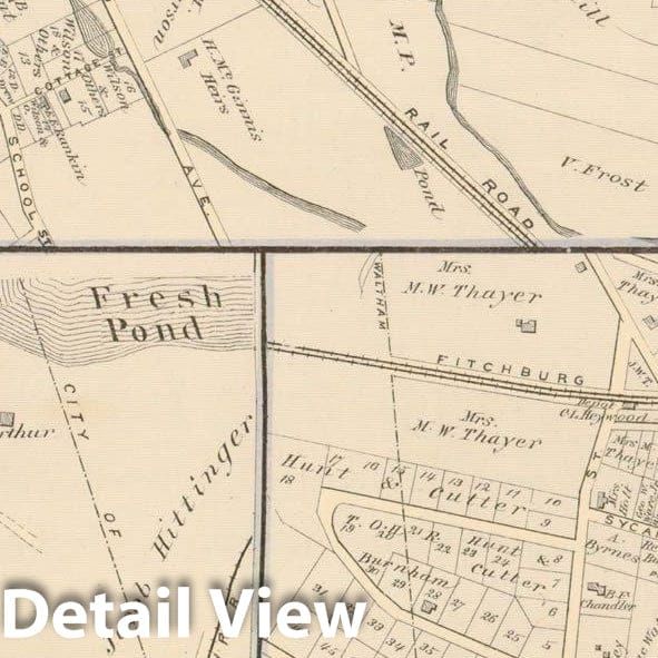 Historic Map : County Atlas of Middlesex Massachusetts, Belmont 1875 , v2, Vintage Wall Art