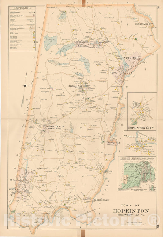 Historic Map : Atlas of Southern Rhode Island, Hopkinton 1895 , Vintage Wall Art