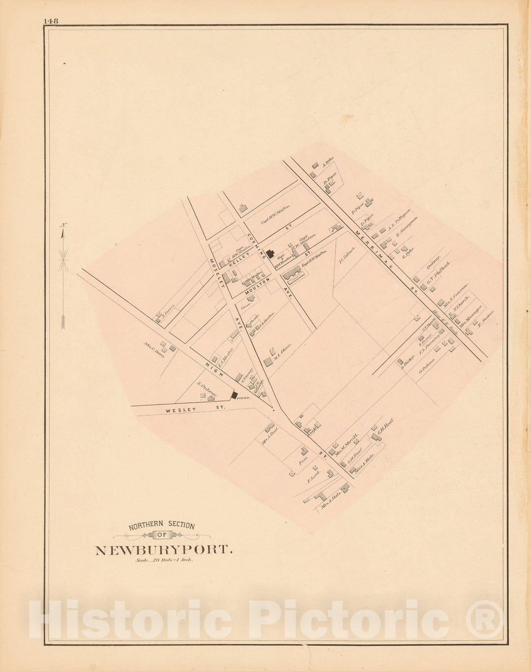 Historic Map : Atlas of Essex County, Newburyport 1884 , v4, Vintage Wall Art