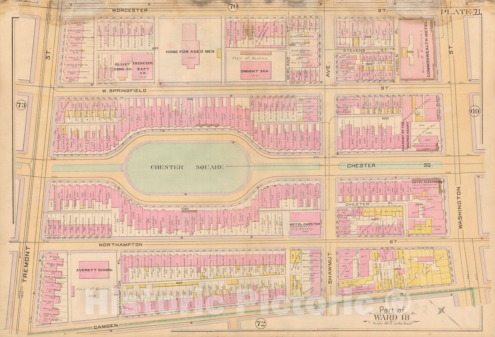 Historic Map : Atlas City of Boston, City Proper, Vol. 2, Boston 1888 Plate 071 , Vintage Wall Art