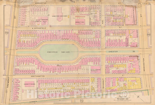Historic Map : Atlas City of Boston, City Proper, Vol. 2, Boston 1888 Plate 071 , Vintage Wall Art