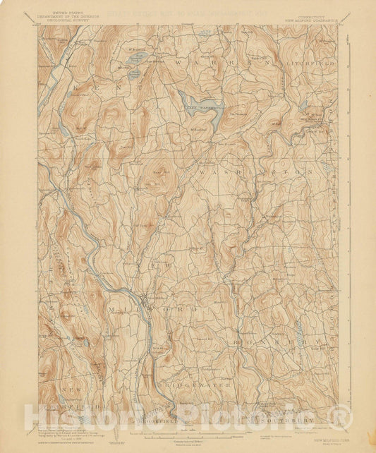 Historic Map : USGS 7.5 Minute Sheets and Quadrangles, New Milford 1941 Topographic Map , Vintage Wall Art
