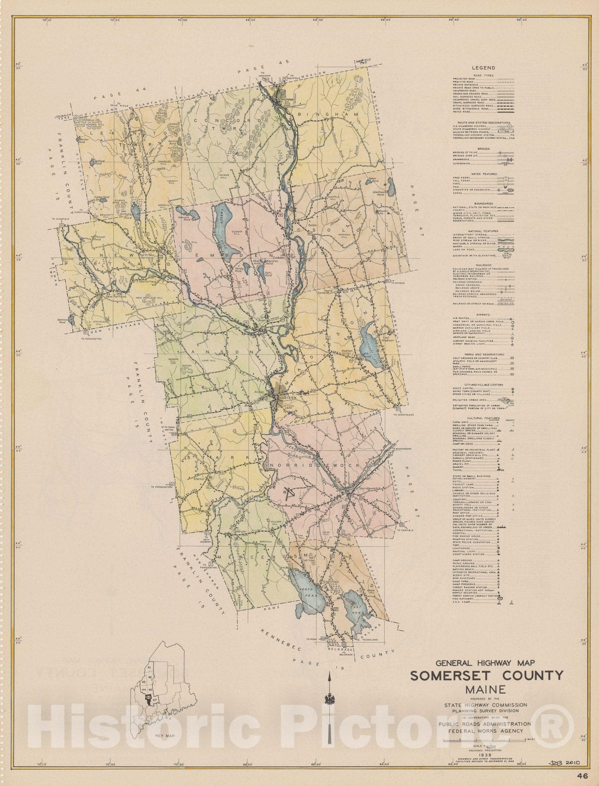 Historic Map : Maine General Highway County Maps, Somerset 1938 Plate 046 , Vintage Wall Art