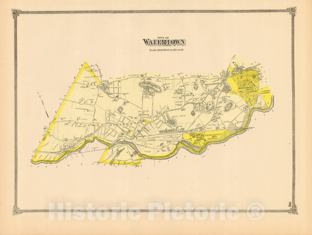 Historic Map : County Atlas of Middlesex Massachusetts, Watertown 1875 , v2, Vintage Wall Art