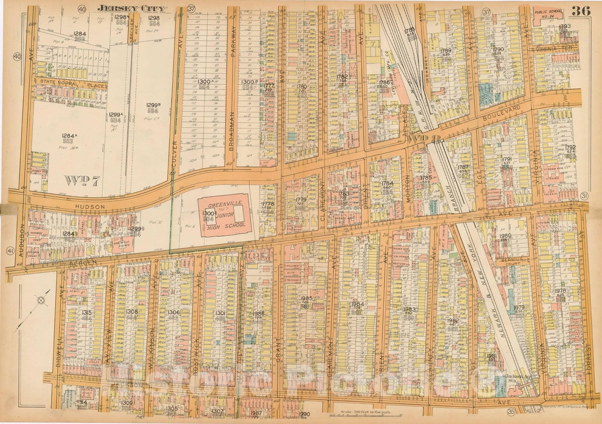 Historic Map : Plat Book of Jersey City, 1928 Plate 036 , Vintage Wall Art