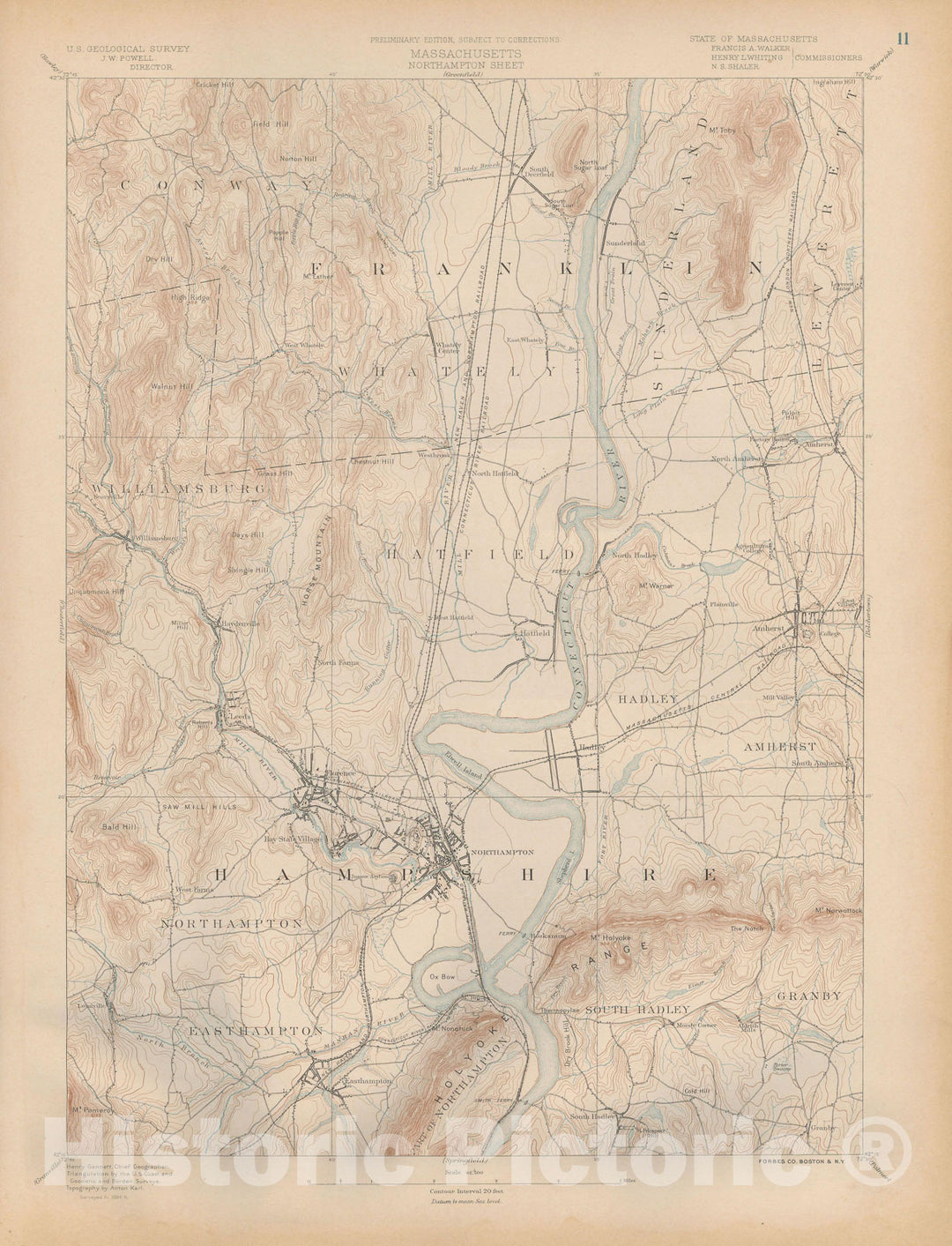 Historic Map : Atlas of Massachusetts, Amherst & Hatfield & Northampton & Sunderland & Whately 1890 Page 11 , Vintage Wall Art