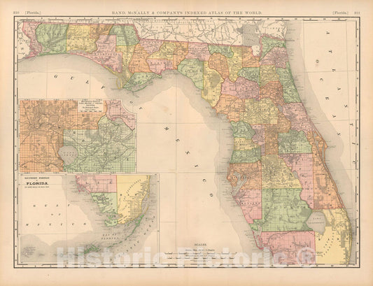 Historic Map : Florida 1892 , Rand McNally's Atlas World , Vintage Wall Art
