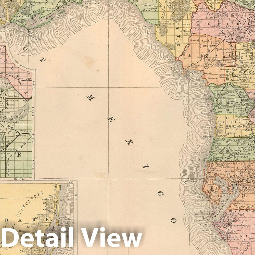 Historic Map : Florida 1892 , Rand McNally's Atlas World , Vintage Wall Art
