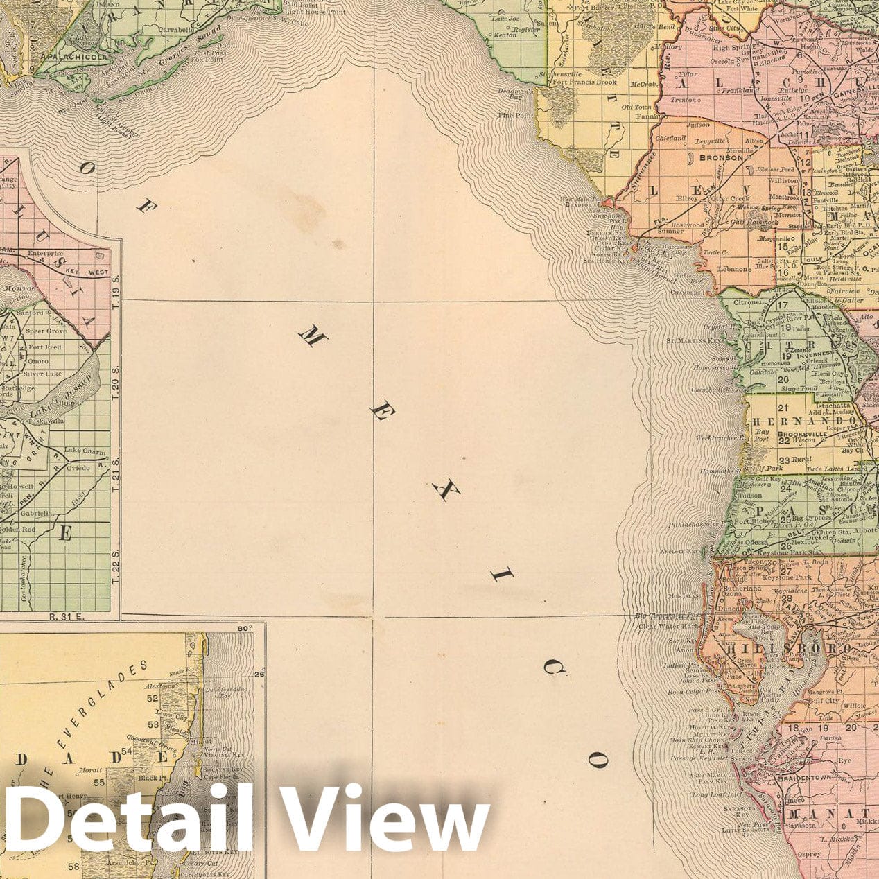 Historic Map : Florida 1892 , Rand McNally's Atlas World , Vintage Wall Art