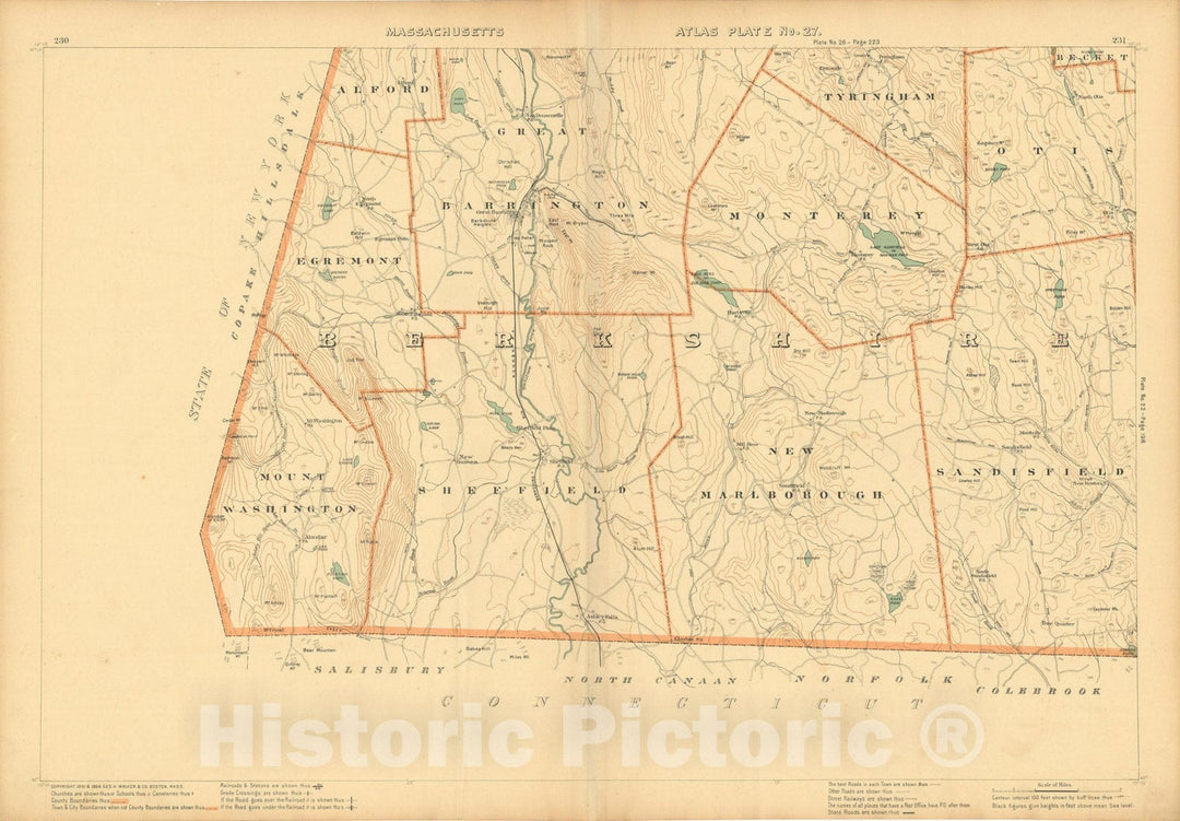 Historic Map : Atlas of Massachusetts, Egremont & Great Barrington & Monterey & New Marlborough & Sheffield 1904 Plate 027 , Vintage Wall Art