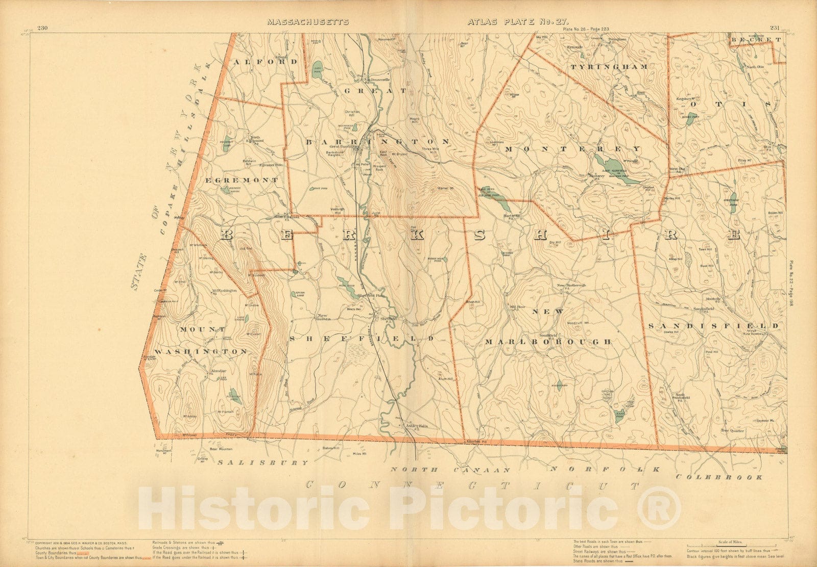 Historic Map : Atlas of Massachusetts, Egremont & Great Barrington & Monterey & New Marlborough & Sheffield 1904 Plate 027 , Vintage Wall Art