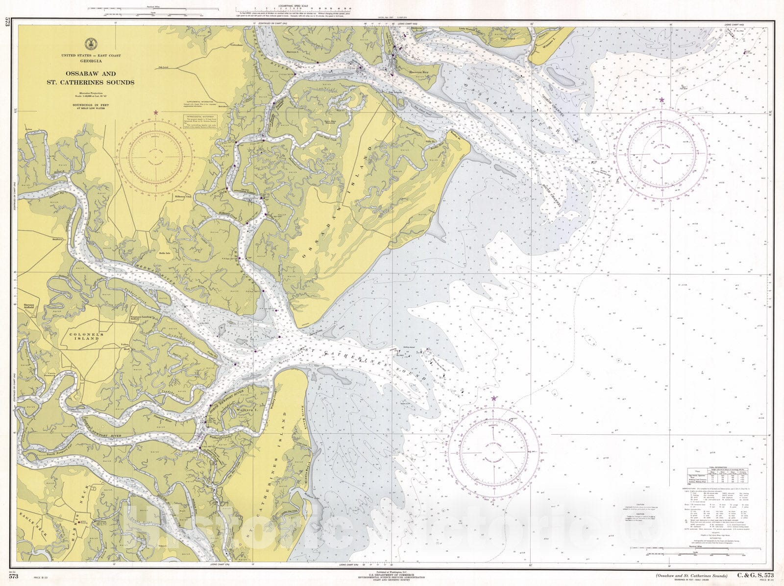 Historic Map : Coastal Charts, Georgia: Ossibaw Sound & St. Catherines Sound 1950 , Vintage Wall Art