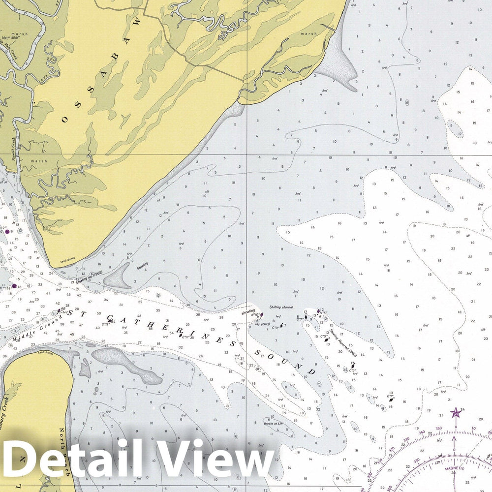 Historic Map : Coastal Charts, Georgia: Ossibaw Sound & St. Catherines Sound 1950 , Vintage Wall Art