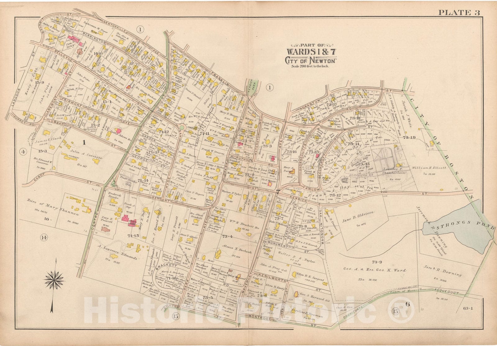 Historic Map : Atlas City of Newton, MA, Newton 1907 Plate 003 , Vintage Wall Art