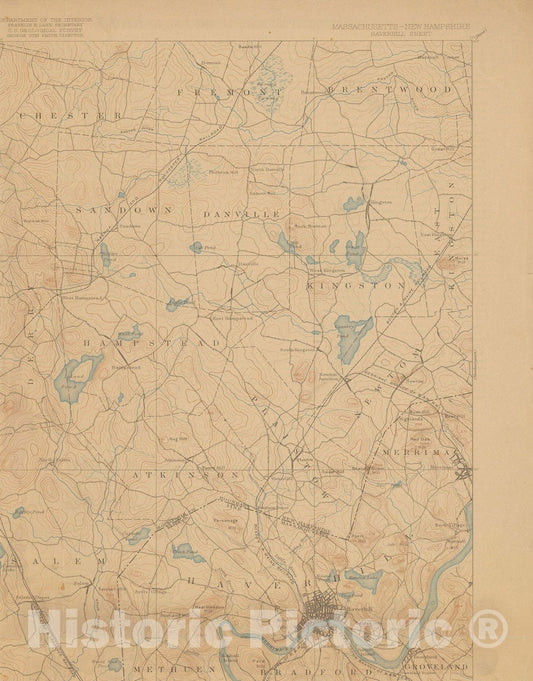 Historic Map : USGS 7.5 Minute Sheets and Quadrangles, Haverhill 1917 Topographic Map , Vintage Wall Art