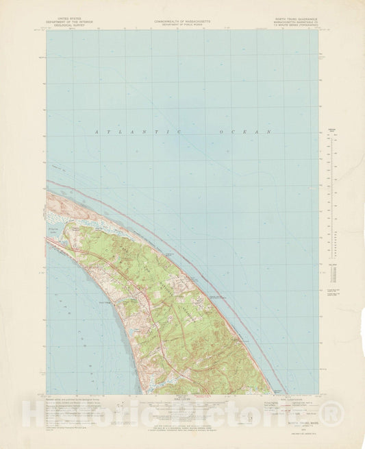 Historic Map : USGS 7.5 Minute Sheets and Quadrangles, Truro 1972 Topographic Map , Vintage Wall Art
