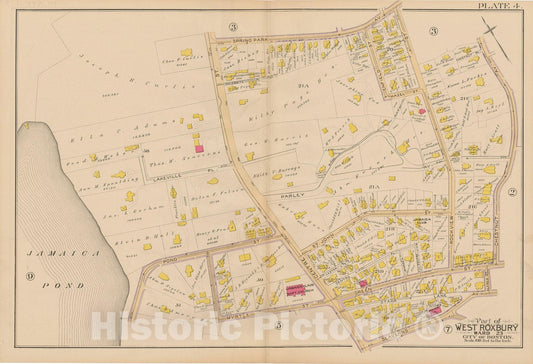 Historic Map : Suffolk County, Jamaica Plain & Roxbury 1890 Plate 004 , Vintage Wall Art