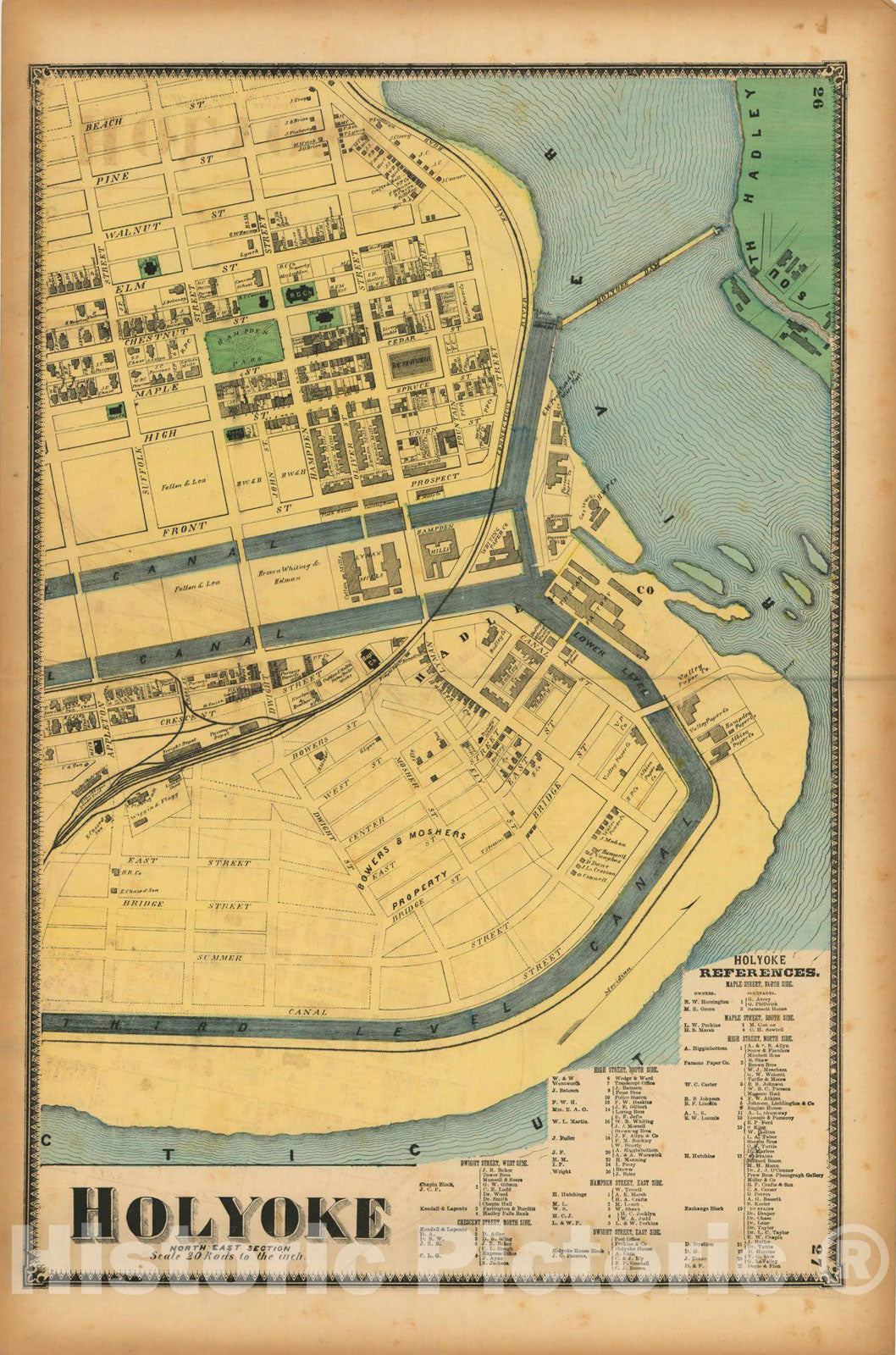 Historic Map : Atlas of Hampden County Massachusetts, Holyoke 1870 , Vintage Wall Art