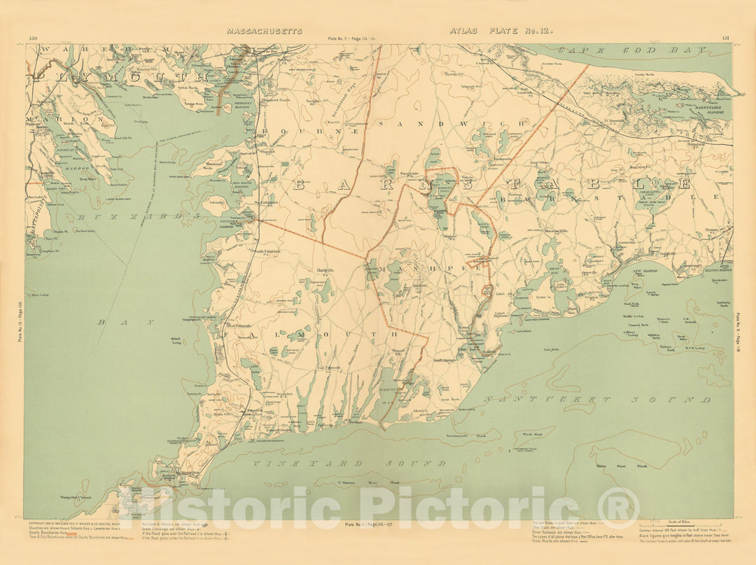 Historic Map : Atlas of Massachusetts, Barnstable & Bourne & Cape Cod & Falmouth & Mashpee & Sandwich 1904 Plate 012 , Vintage Wall Art