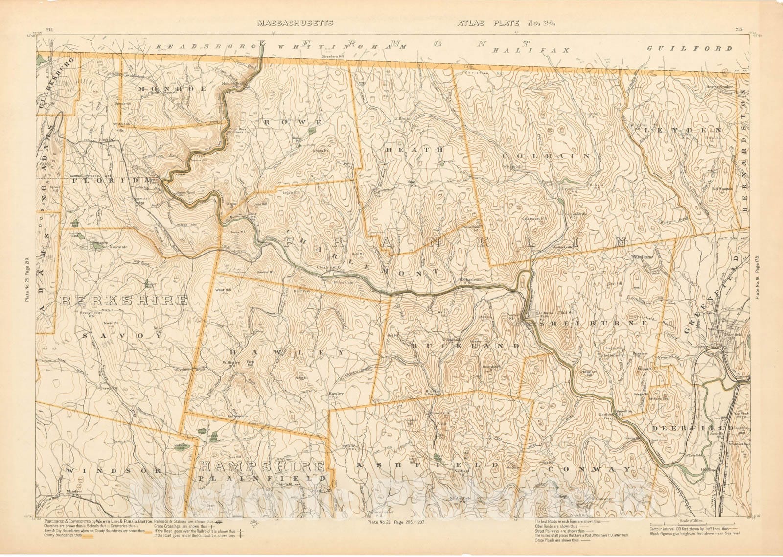 Historic Map : Ashfield & Buckland & Florida & Greenfield & Heath & Monroe & Rowe & Savoy & Shelburne 1908 Plate 024 , Topographical Atlas of Massachusetts , Vintage Wall Art