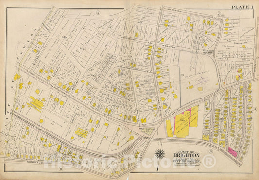 Historic Map : Atlas City of Boston Ward 25 Brighton, Brighton 1909 Plate 001 , Vintage Wall Art
