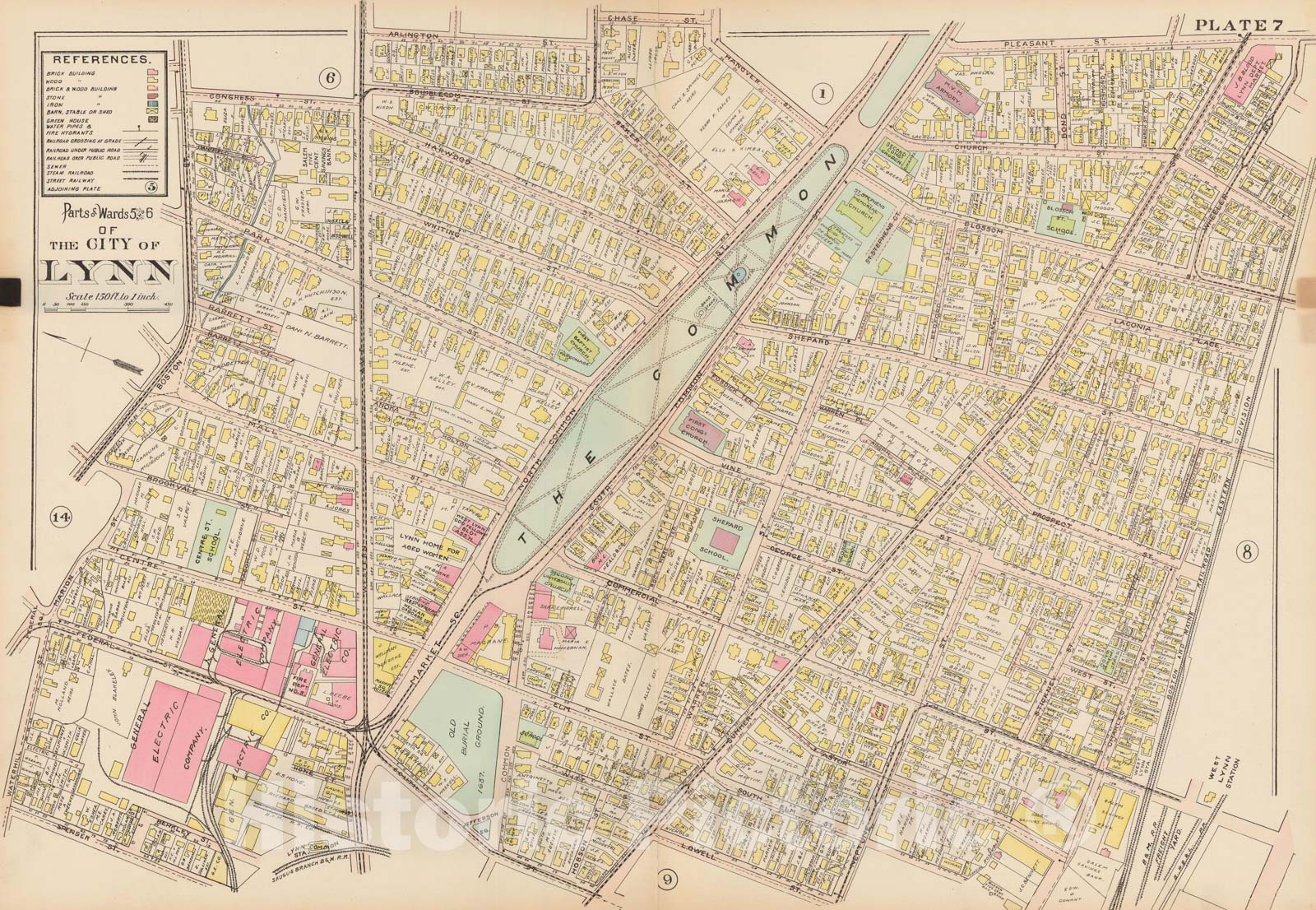 Historic Map : Atlas of Lynn, Swampscott and Saugus, Lynn 1905 Plate 007 , Vintage Wall Art