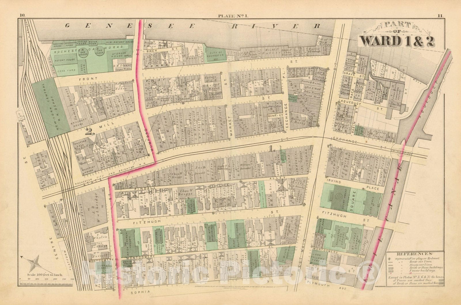 Historic Map : Atlas of Rochester, NY, Rochester 1875 Plate 001 , Vintage Wall Art