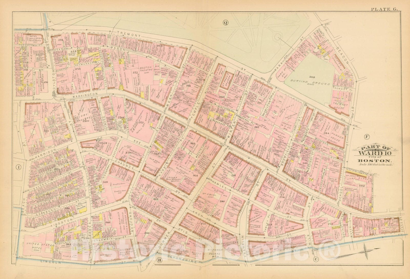 Historic Map : Atlas City of Boston, Boston Proper, Volume I, Boston 1883 Plate G , Vintage Wall Art