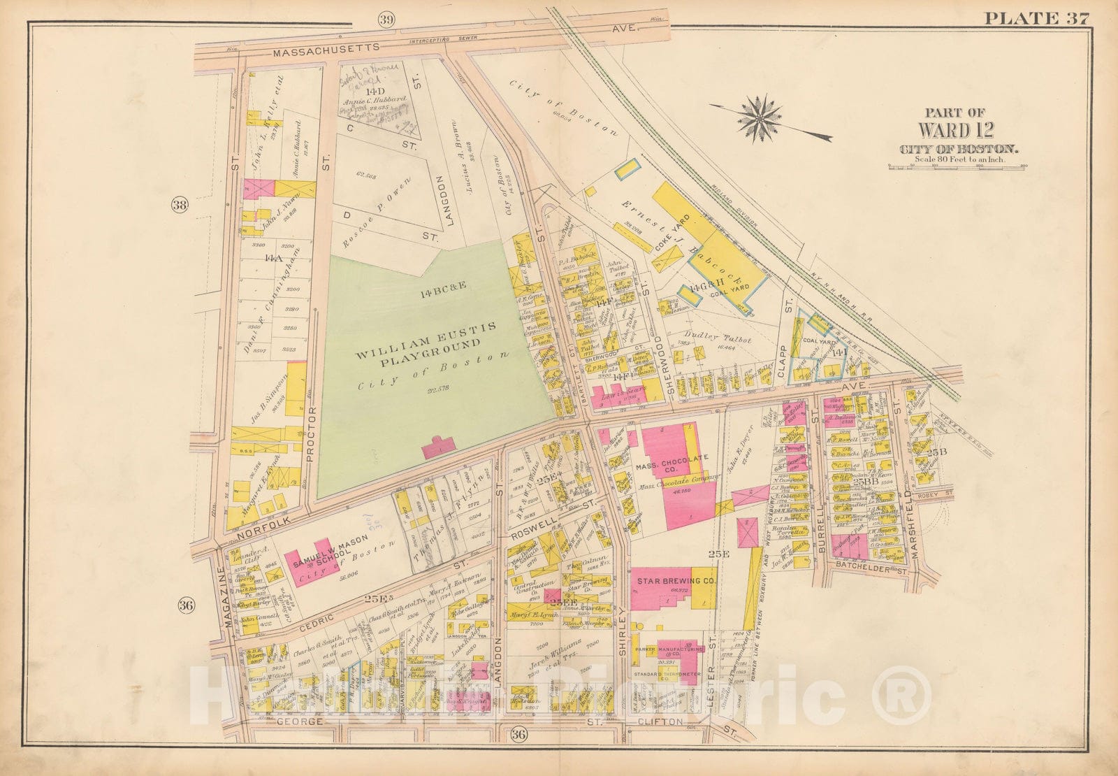 Historic Map : Atlas City of Boston, Roxbury, Roxbury 1915 Plate 037 , Vintage Wall Art