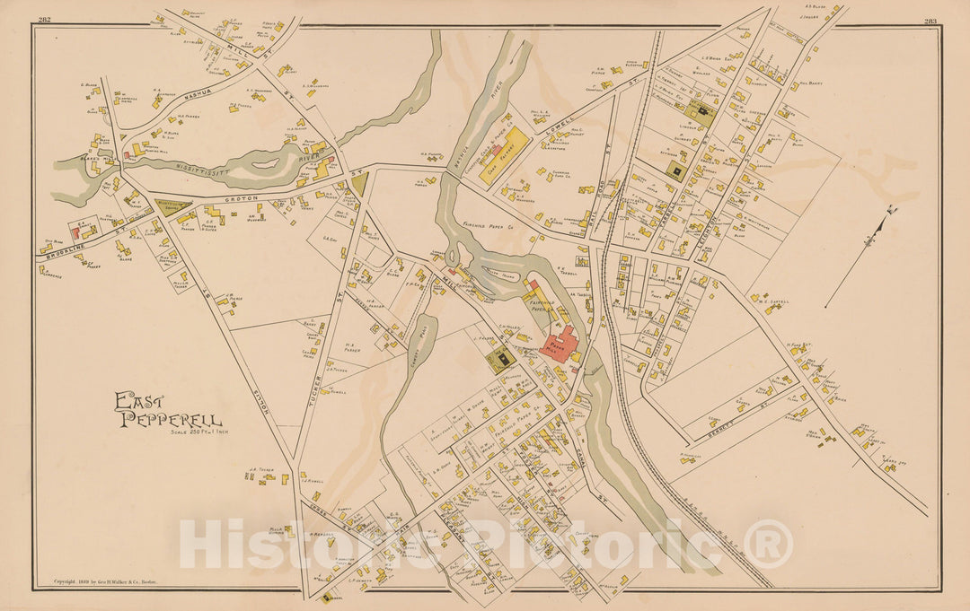 Historic Map : Atlas of Middlesex County, Massachusetts, East Pepperell & Pepperell 1889 , Vintage Wall Art
