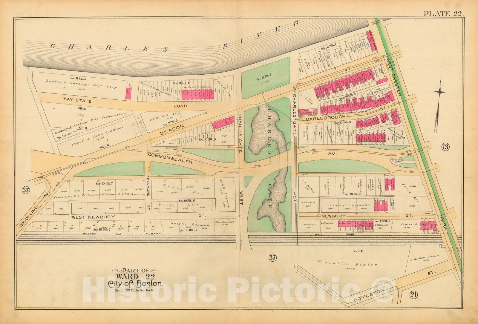 Historic Map : Atlas City of Boston, City Proper and Roxbury, Boston 1890 Plate 022 , Vintage Wall Art