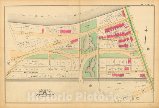 Historic Map : Atlas City of Boston, City Proper and Roxbury, Boston 1890 Plate 022 , Vintage Wall Art