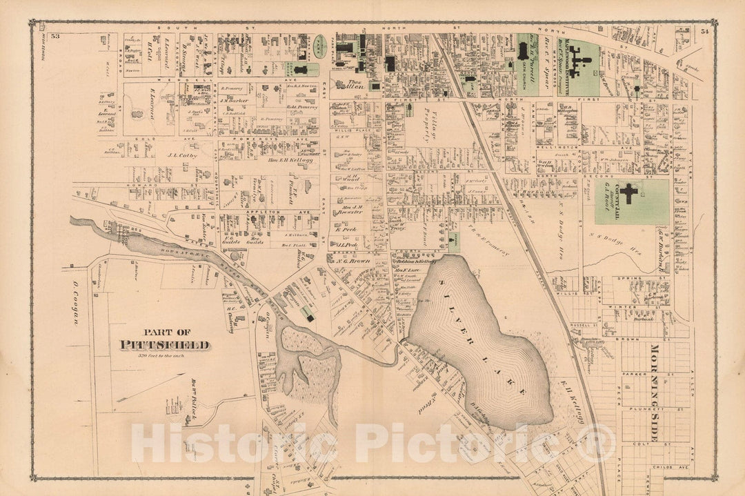 Historic Map : County Atlas of Berkshire County, Pittsfield 1876 , v7, Vintage Wall Art